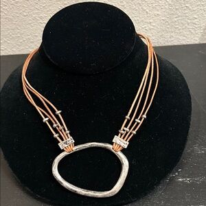 Modern Silver and Tan Necklace